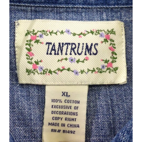 VTG Tantrums Womens Embroidered Denim Jacket XL Button-Up Floral Design - Picture 4 of 13